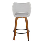 Mustang 26" Fixed-Height Counter Stool - Set of 2 - Walnut Wood, Grey Fabric, Black Metal