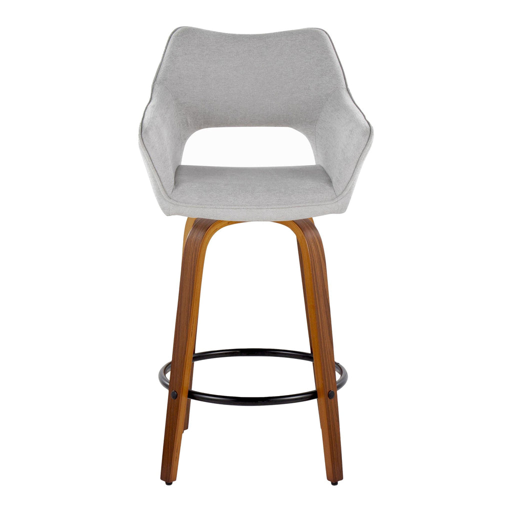 Mustang 26" Fixed-Height Counter Stool - Set of 2 - Walnut Wood, Grey Fabric, Black Metal