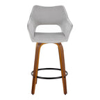 Mustang 26" Fixed-Height Counter Stool - Set of 2 - Walnut Wood, Grey Fabric, Black Metal