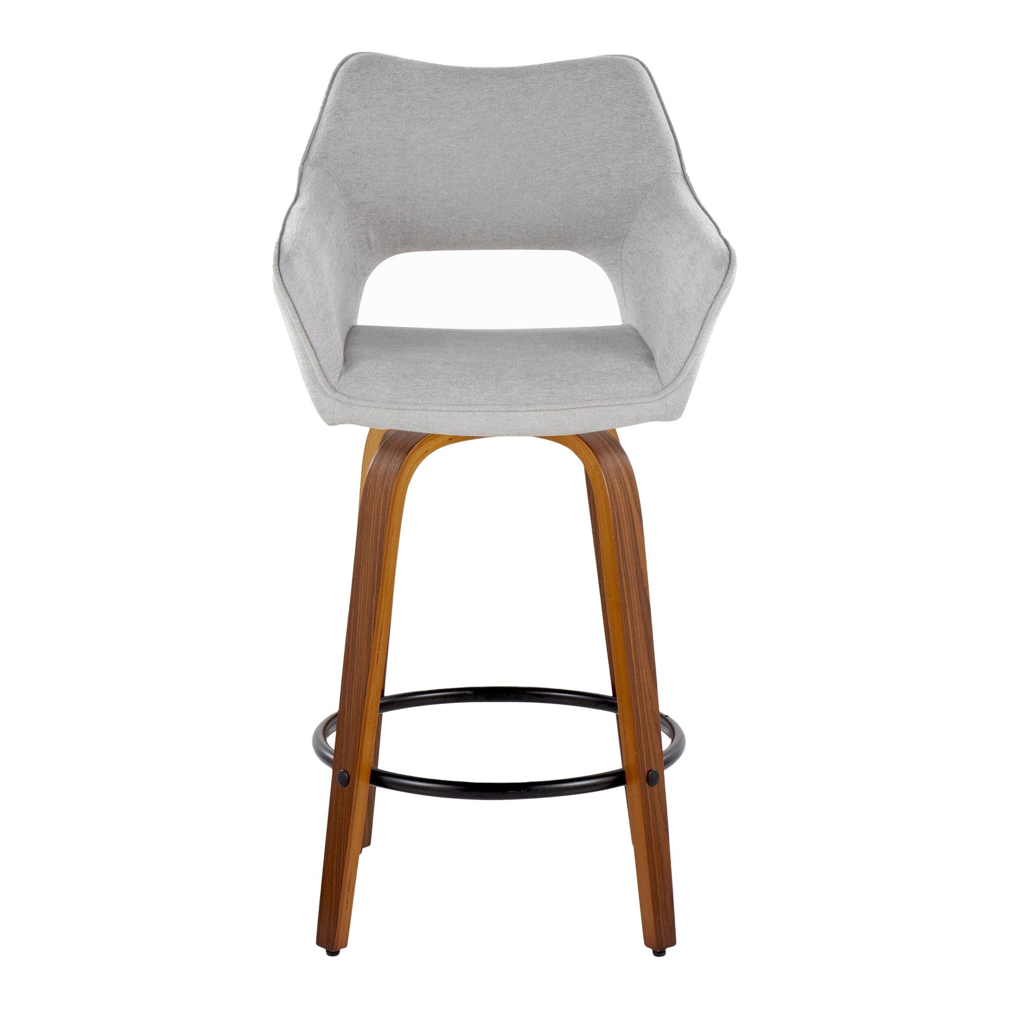 Mustang 26" Fixed-Height Counter Stool - Set of 2 - Walnut Wood, Grey Fabric, Black Metal