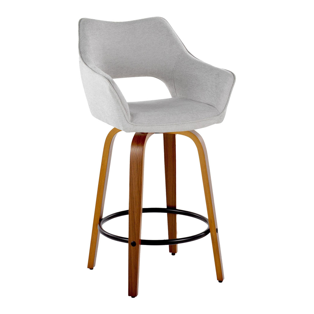 Mustang 26" Fixed-Height Counter Stool - Set of 2 - Walnut Wood, Grey Fabric, Black Metal