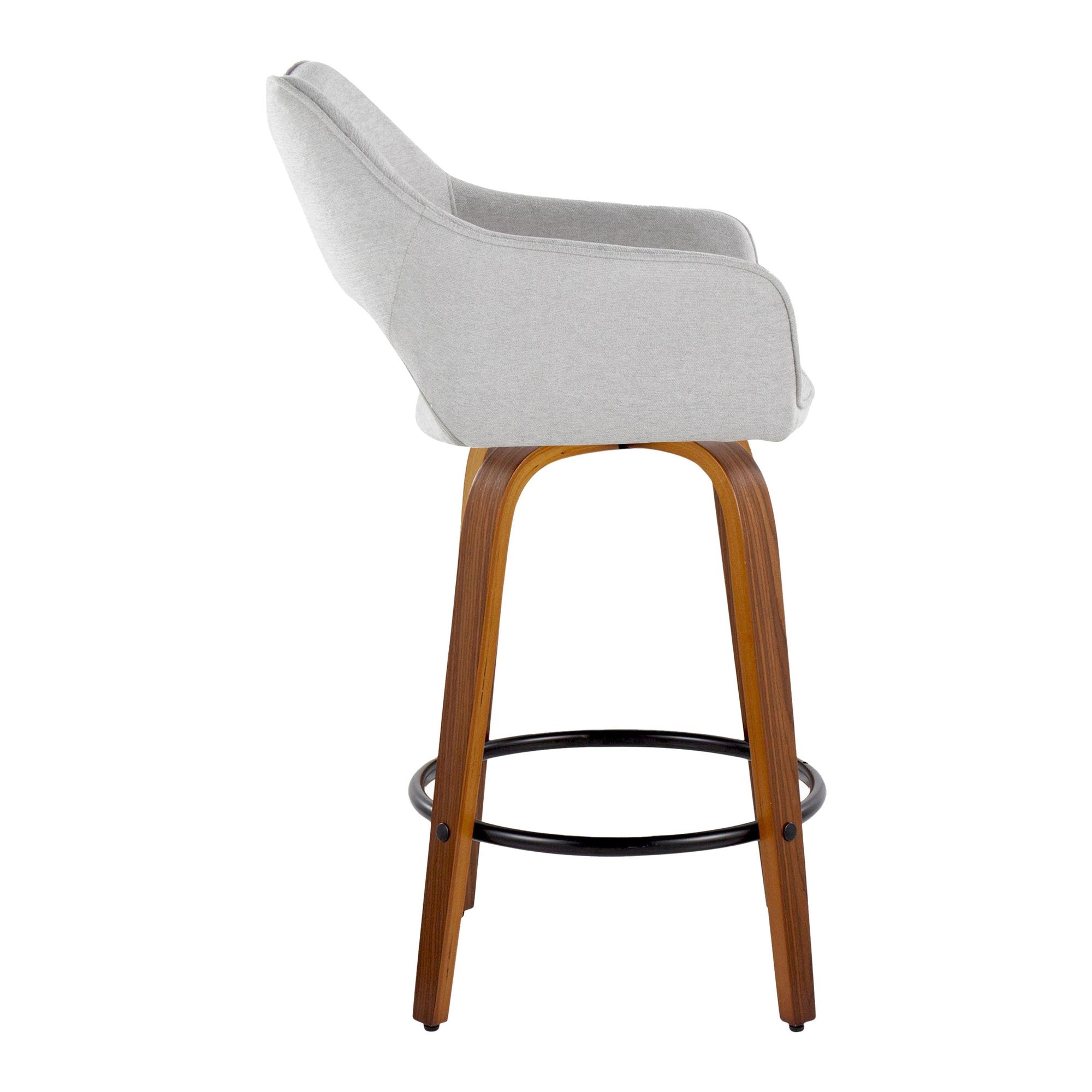 Mustang 26" Fixed-Height Counter Stool - Set of 2 - Walnut Wood, Grey Fabric, Black Metal