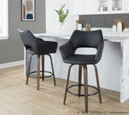 Mustang 26" Fixed-Height Counter Stool - Set of 2 - Walnut Glazed Wood, Black PU, Black Metal