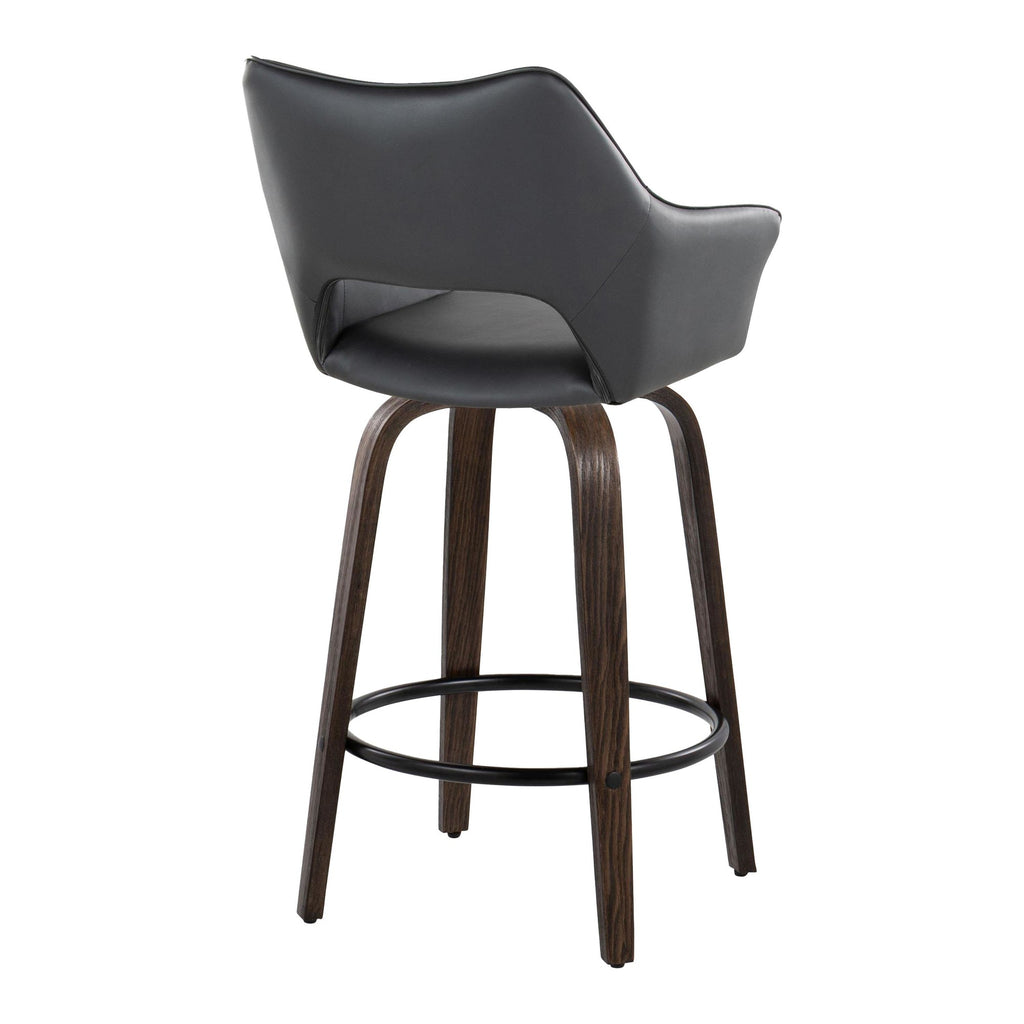 Mustang 26" Fixed-Height Counter Stool - Set of 2 - Walnut Glazed Wood, Black PU, Black Metal