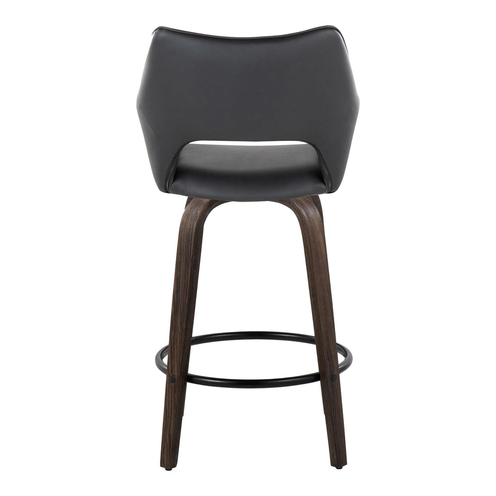 Mustang 26" Fixed-Height Counter Stool - Set of 2 - Walnut Glazed Wood, Black PU, Black Metal