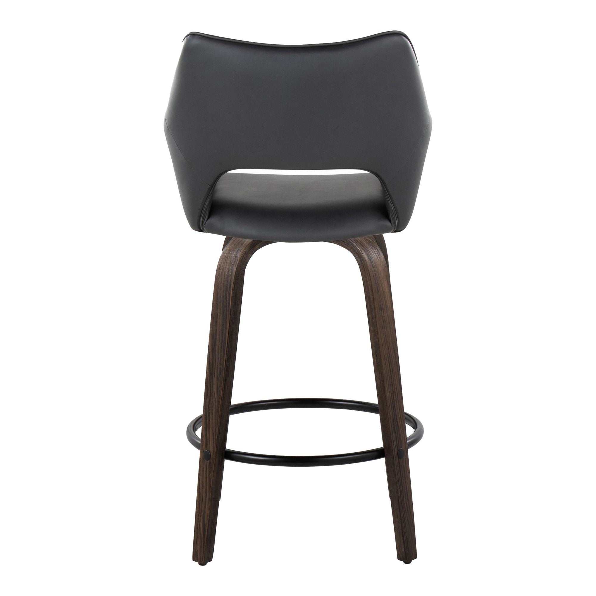 Mustang 26" Fixed-Height Counter Stool - Set of 2 - Walnut Glazed Wood, Black PU, Black Metal