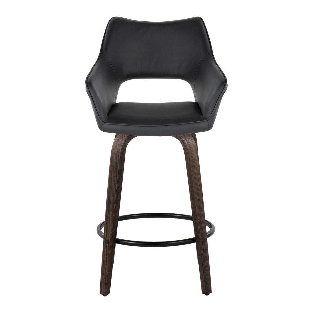 Mustang 26" Fixed-Height Counter Stool - Set of 2 - Walnut Glazed Wood, Black PU, Black Metal