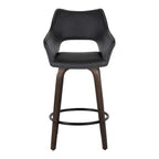 Mustang 26" Fixed-Height Counter Stool - Set of 2 - Walnut Glazed Wood, Black PU, Black Metal