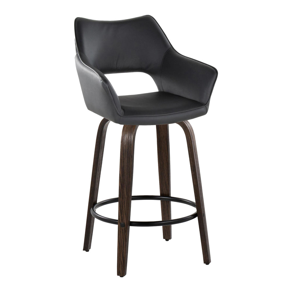 Mustang 26" Fixed-Height Counter Stool - Set of 2 - Walnut Glazed Wood, Black PU, Black Metal