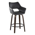 Mustang 26" Fixed-Height Counter Stool - Set of 2 - Walnut Glazed Wood, Black PU, Black Metal