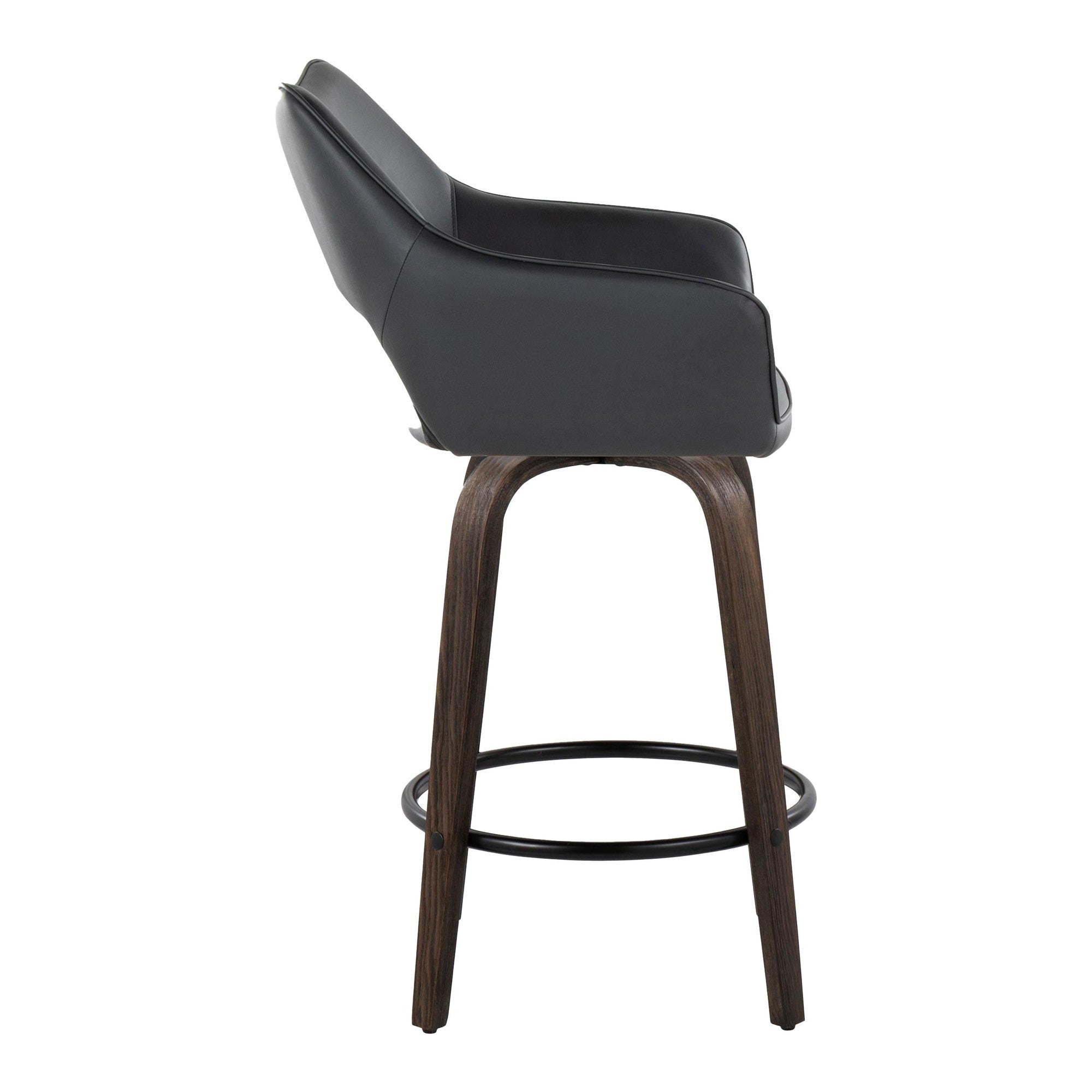 Mustang 26" Fixed-Height Counter Stool - Set of 2 - Walnut Glazed Wood, Black PU, Black Metal
