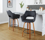 Mustang 26" Fixed-Height Counter Stool - Set of 2 - Walnut Wood, Black PU, Black Metal