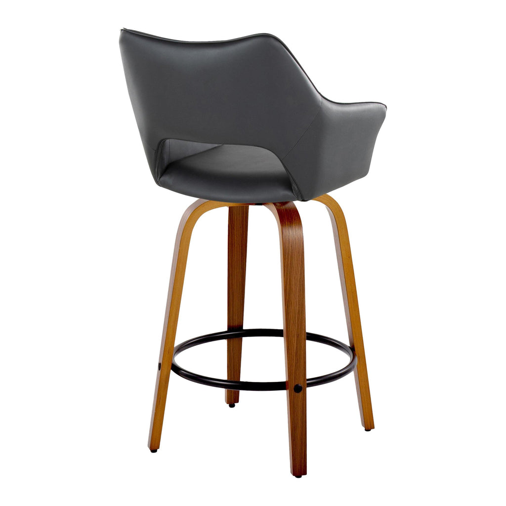 Mustang 26" Fixed-Height Counter Stool - Set of 2 - Walnut Wood, Black PU, Black Metal
