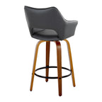 Mustang 26" Fixed-Height Counter Stool - Set of 2 - Walnut Wood, Black PU, Black Metal