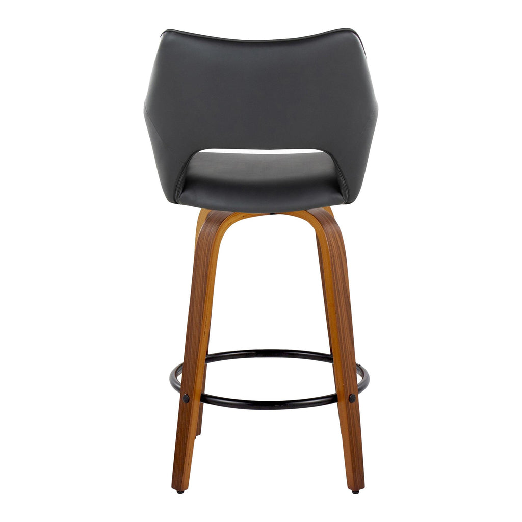 Mustang 26" Fixed-Height Counter Stool - Set of 2 - Walnut Wood, Black PU, Black Metal