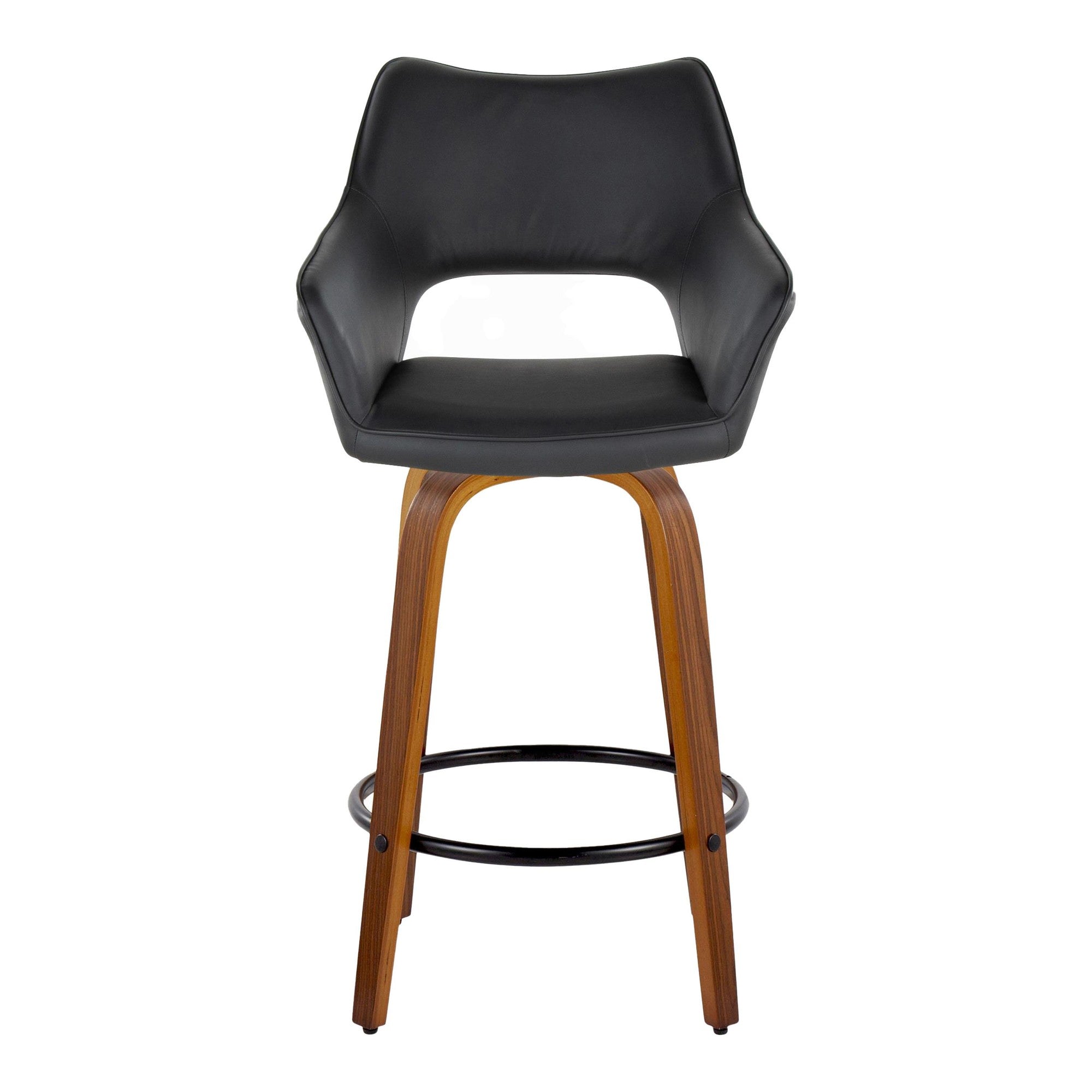 Mustang 26" Fixed-Height Counter Stool - Set of 2 - Walnut Wood, Black PU, Black Metal