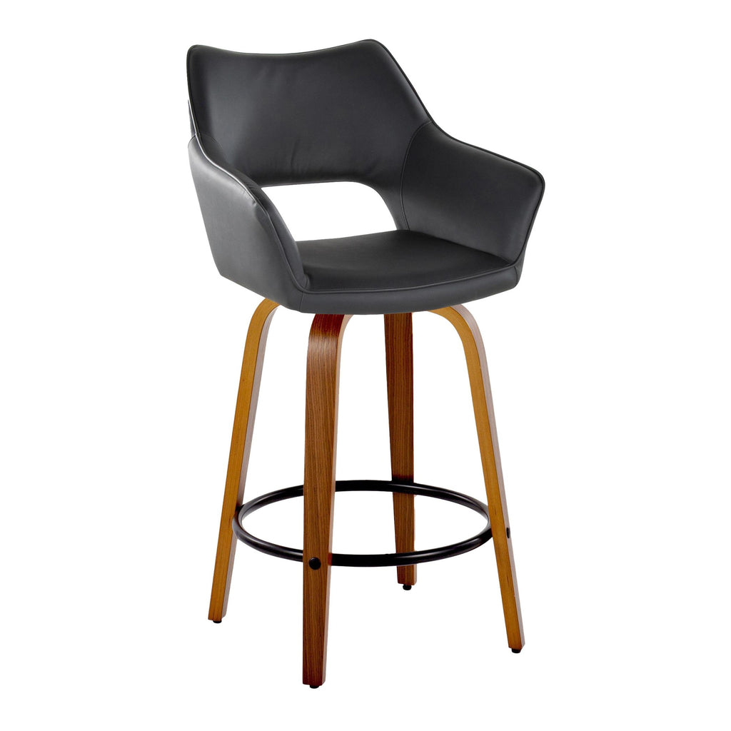 Mustang 26" Fixed-Height Counter Stool - Set of 2 - Walnut Wood, Black PU, Black Metal