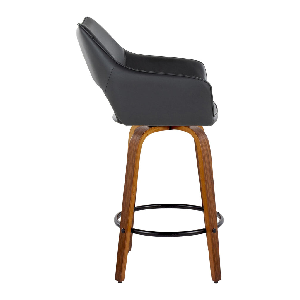 Mustang 26" Fixed-Height Counter Stool - Set of 2 - Walnut Wood, Black PU, Black Metal