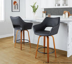 Mustang 26" Fixed-Height Counter Stool - Set of 2 - Walnut Wood, Black PU, Black Metal