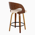 Pino 26" Fixed-Height Counter Stool - Set of 2 - Walnut Wood, Cream PU, Black Metal