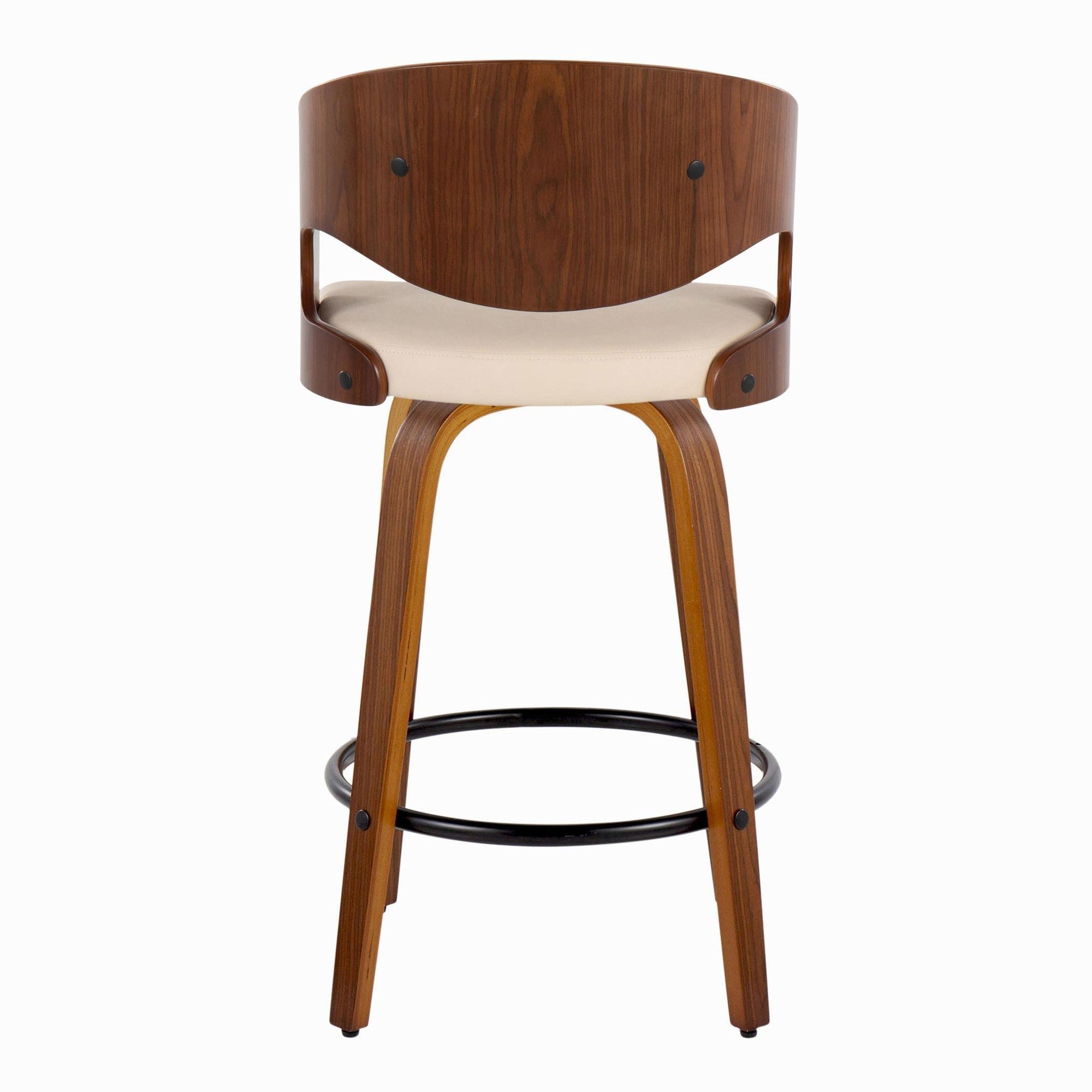 Pino 26" Fixed-Height Counter Stool - Set of 2 - Walnut Wood, Cream PU, Black Metal