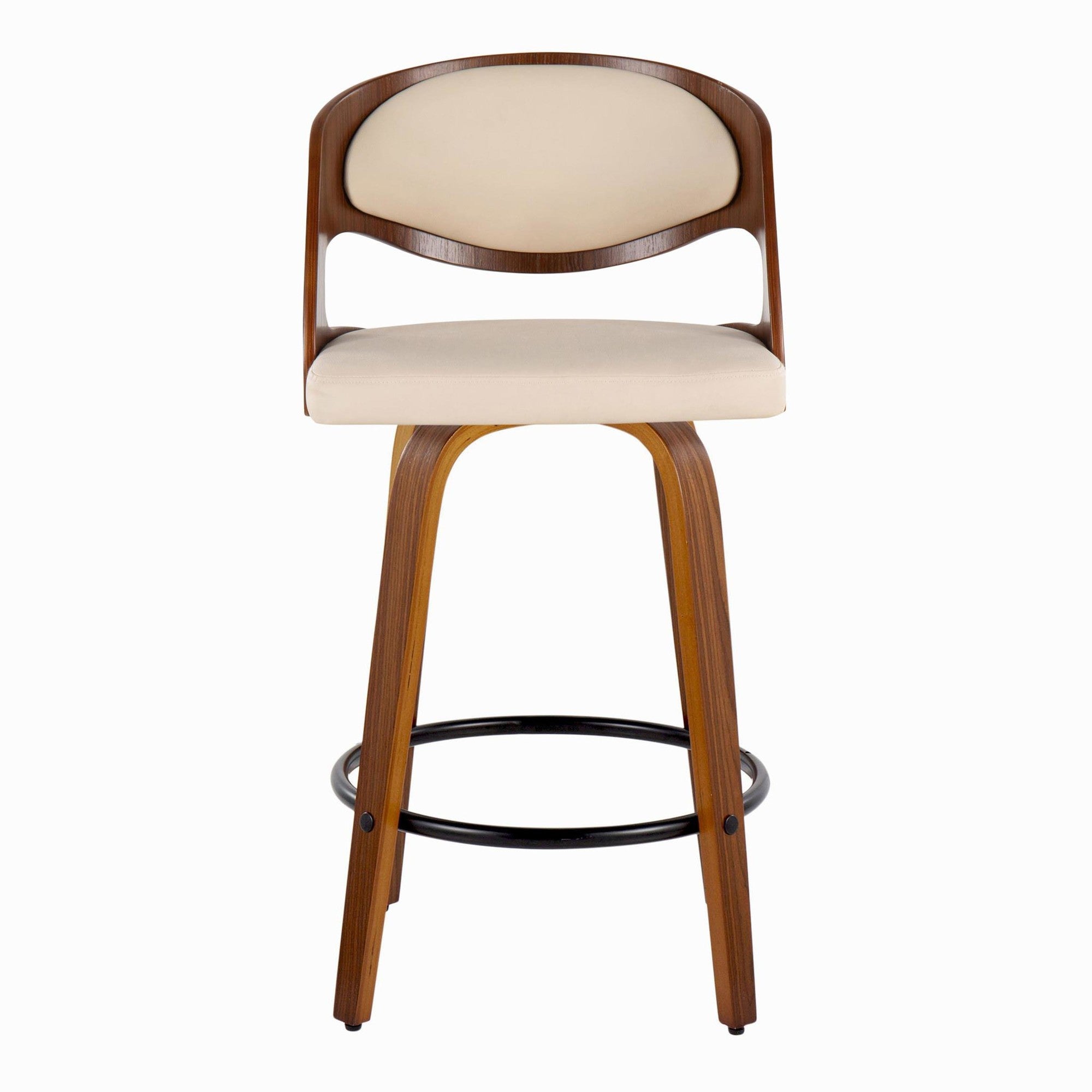 Pino 26" Fixed-Height Counter Stool - Set of 2 - Walnut Wood, Cream PU, Black Metal
