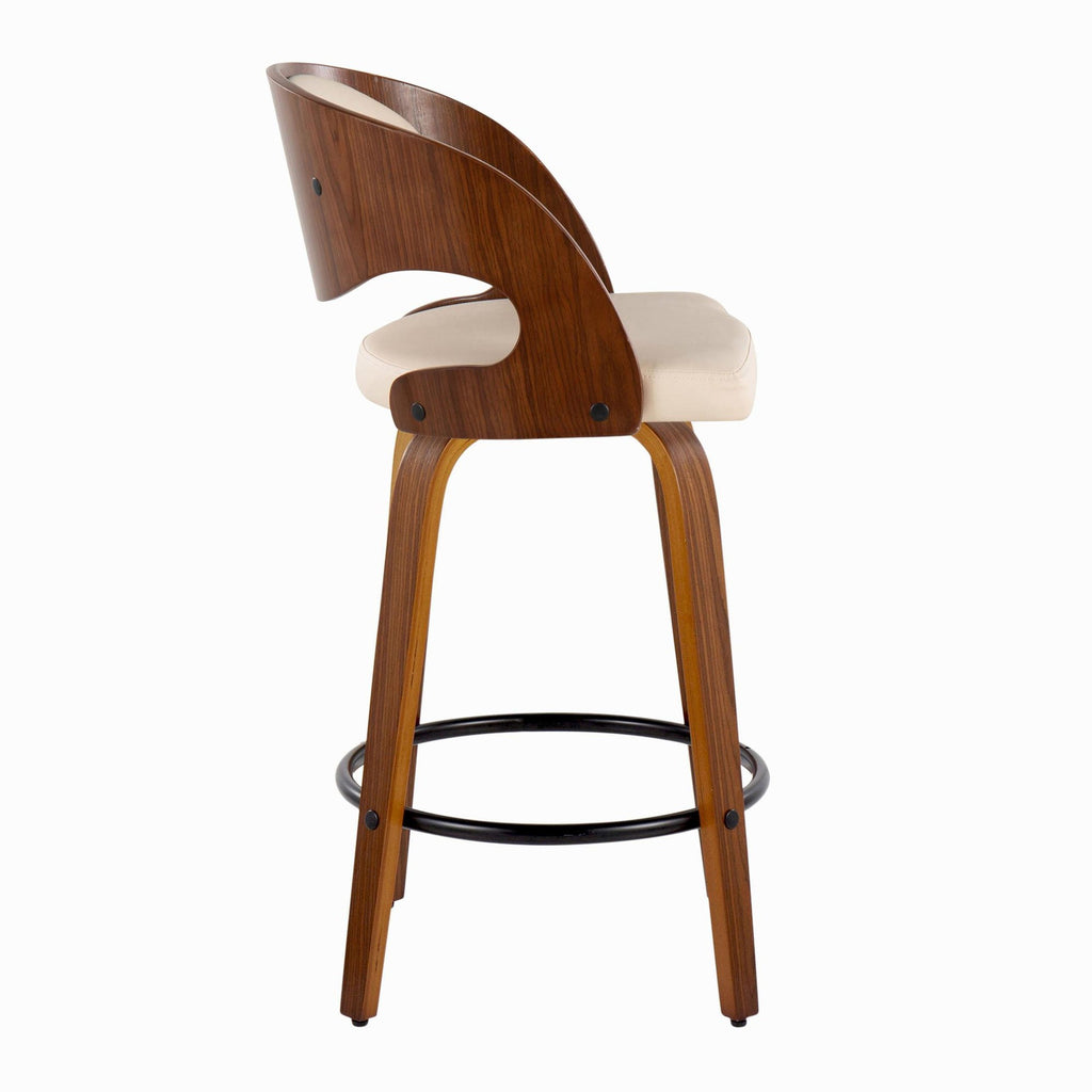 Pino 26" Fixed-Height Counter Stool - Set of 2 - Walnut Wood, Cream PU, Black Metal