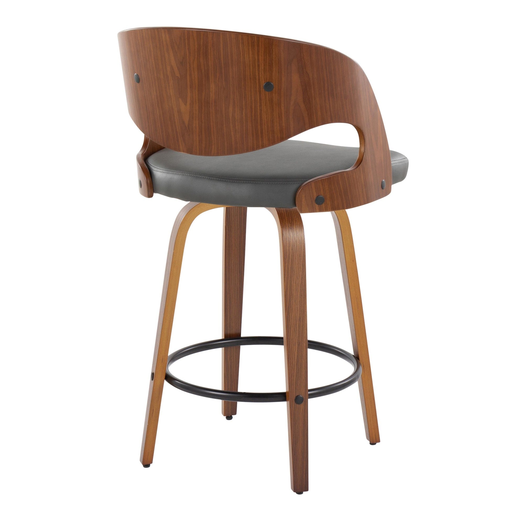 Pino 26" Fixed-Height Counter Stool - Set of 2 - Walnut Wood, Grey PU