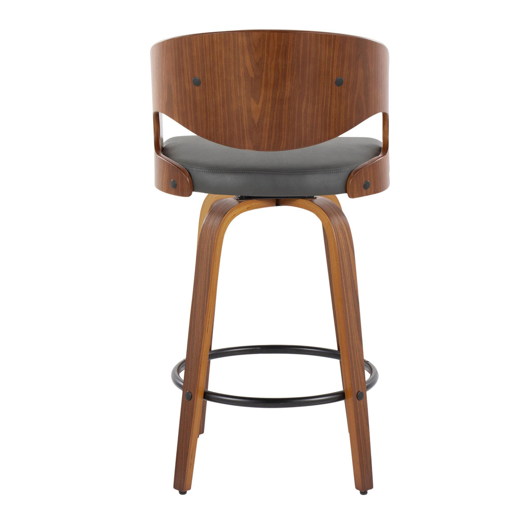 Pino 26" Fixed-Height Counter Stool - Set of 2 - Walnut Wood, Grey PU