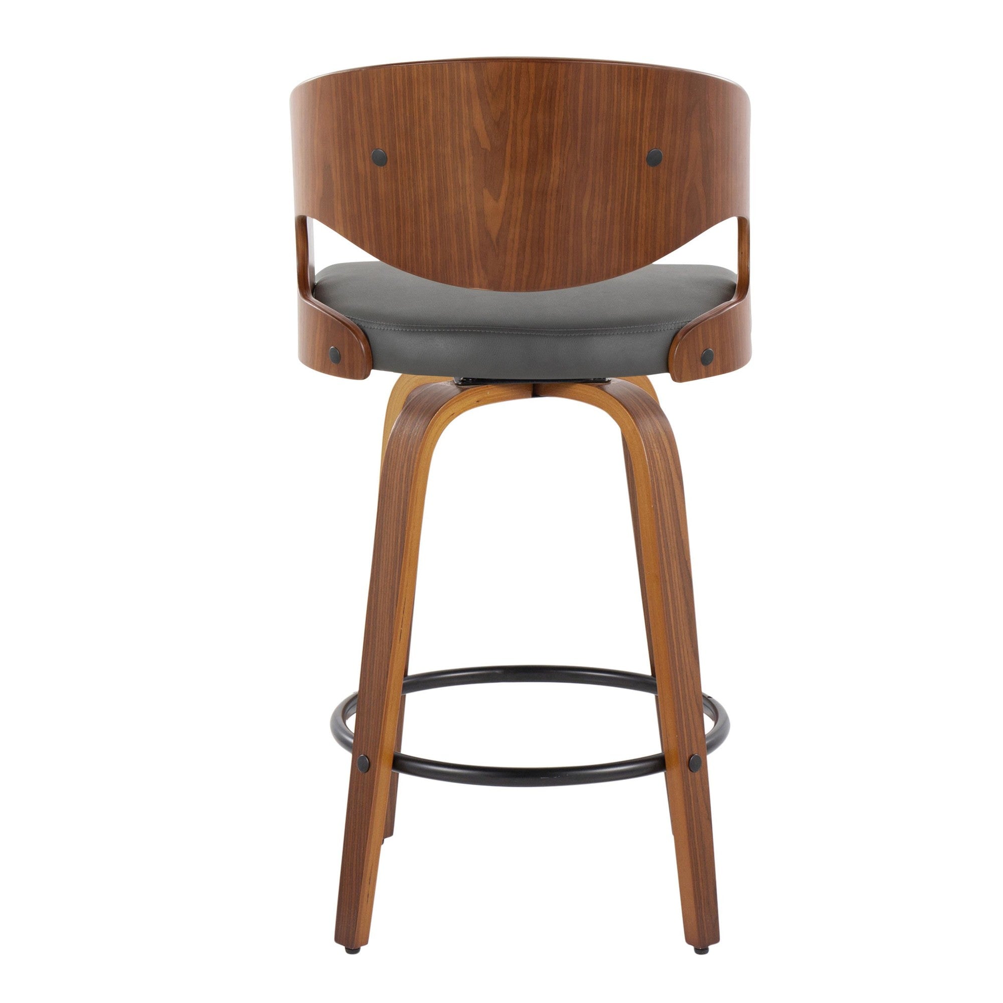 Pino 26" Fixed-Height Counter Stool - Set of 2 - Walnut Wood, Grey PU