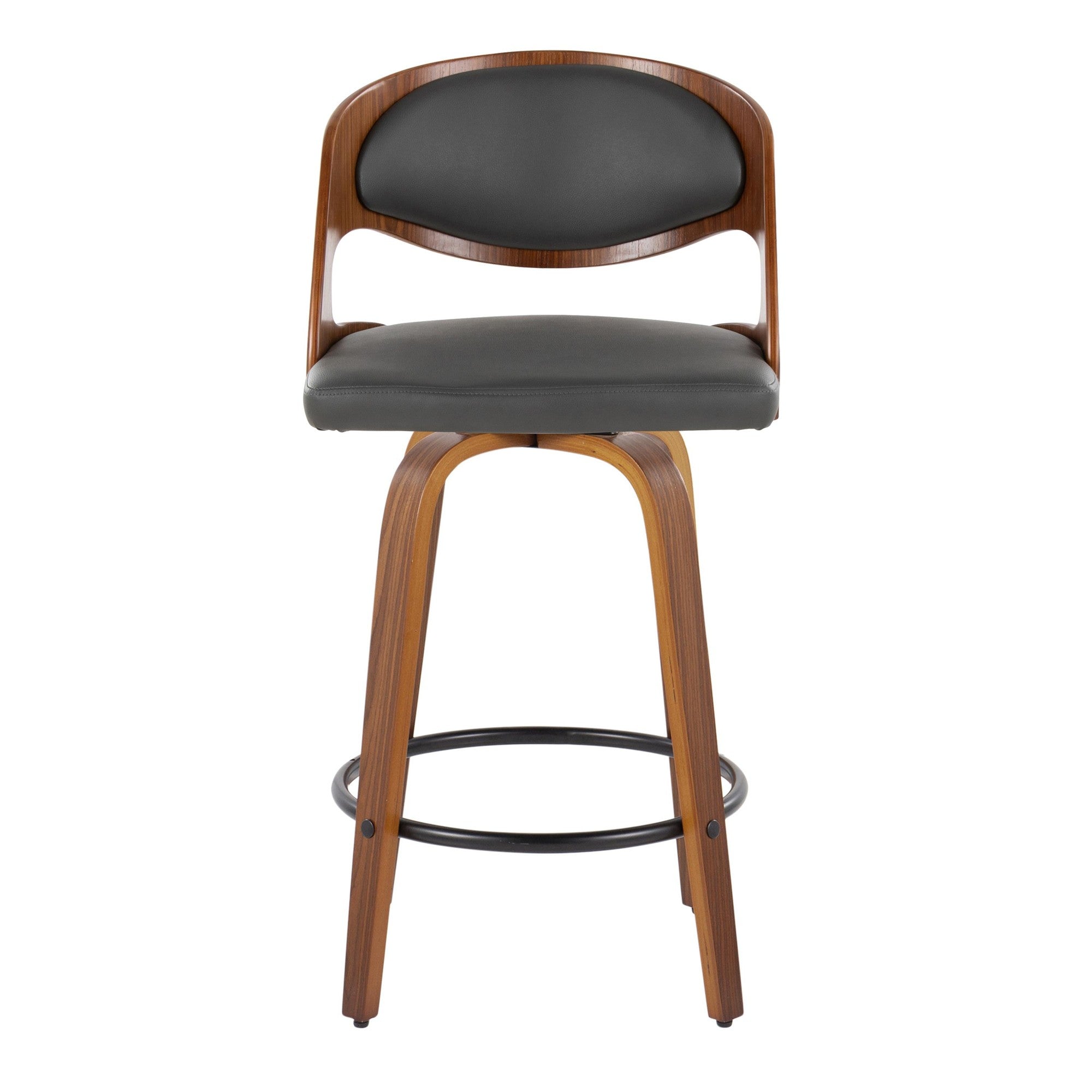 Pino 26" Fixed-Height Counter Stool - Set of 2 - Walnut Wood, Grey PU