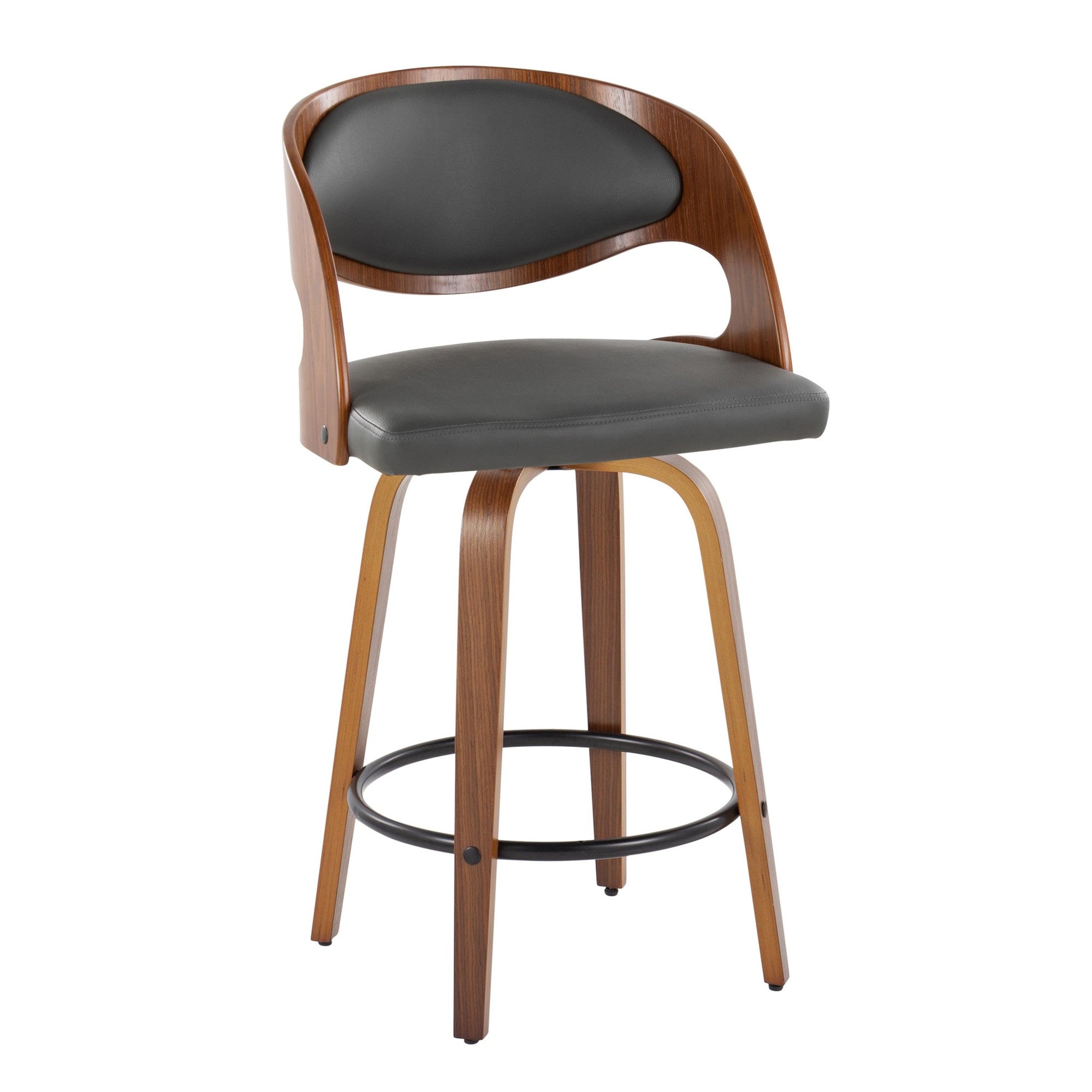 Pino 26" Fixed-Height Counter Stool - Set of 2 - Walnut Wood, Grey PU