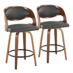 Pino 26" Fixed-Height Counter Stool - Set of 2 - Walnut Wood, Grey PU