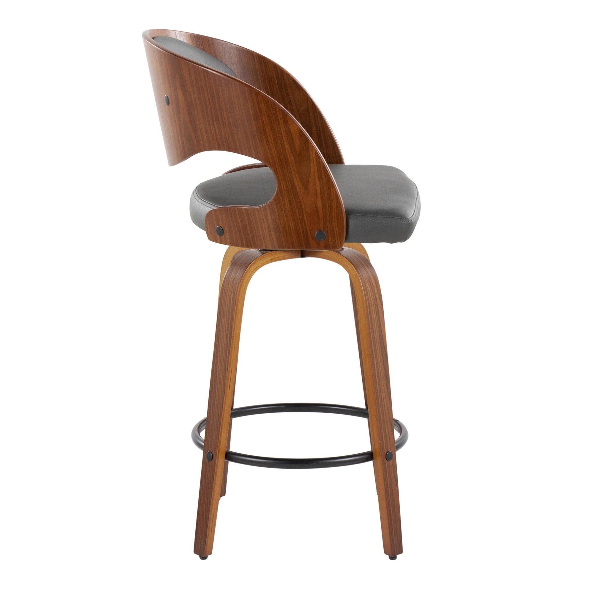 Pino 26" Fixed-Height Counter Stool - Set of 2 - Walnut Wood, Grey PU