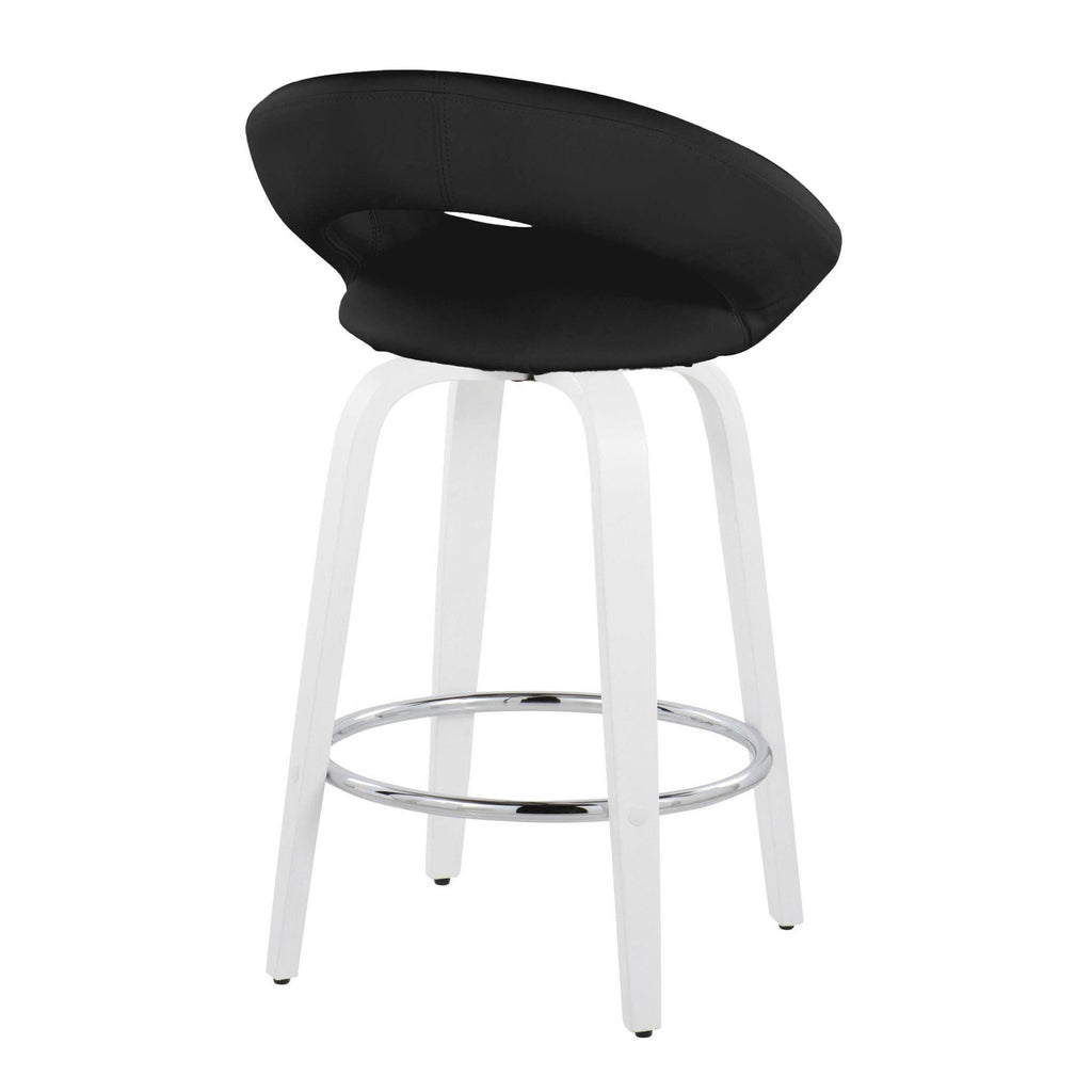 Posh 26" Fixed-Height Counter Stool - Set of 2 - White Wood, Black PU, Chrome Metal