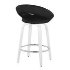 Posh 26" Fixed-Height Counter Stool - Set of 2 - White Wood, Black PU, Chrome Metal