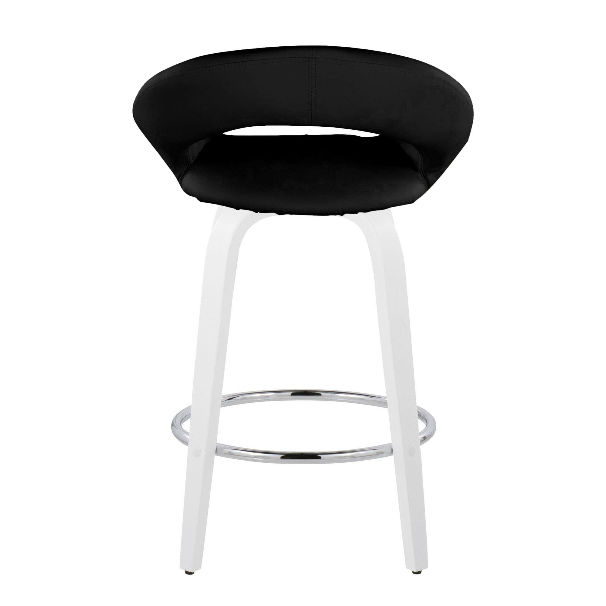 Posh 26" Fixed-Height Counter Stool - Set of 2 - White Wood, Black PU, Chrome Metal