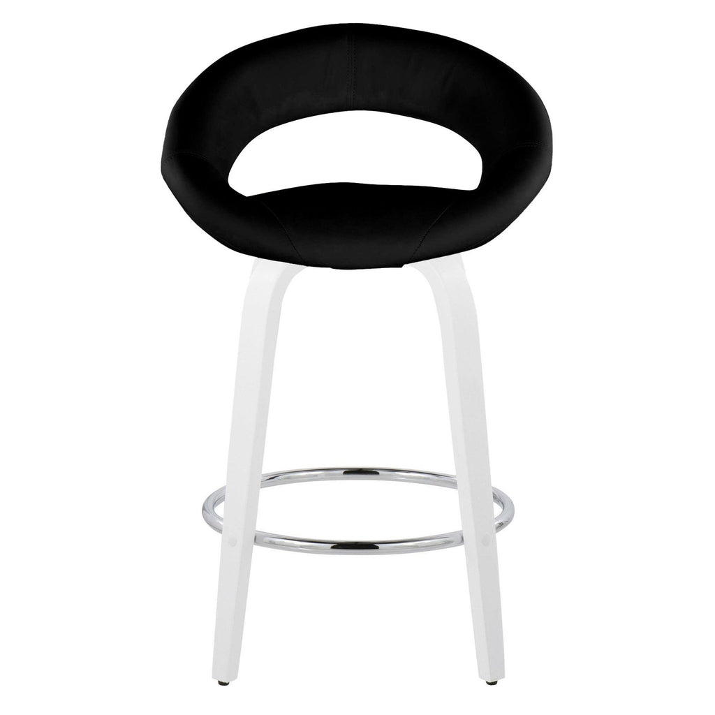Posh 26" Fixed-Height Counter Stool - Set of 2 - White Wood, Black PU, Chrome Metal