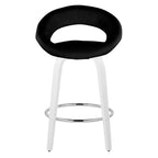 Posh 26" Fixed-Height Counter Stool - Set of 2 - White Wood, Black PU, Chrome Metal