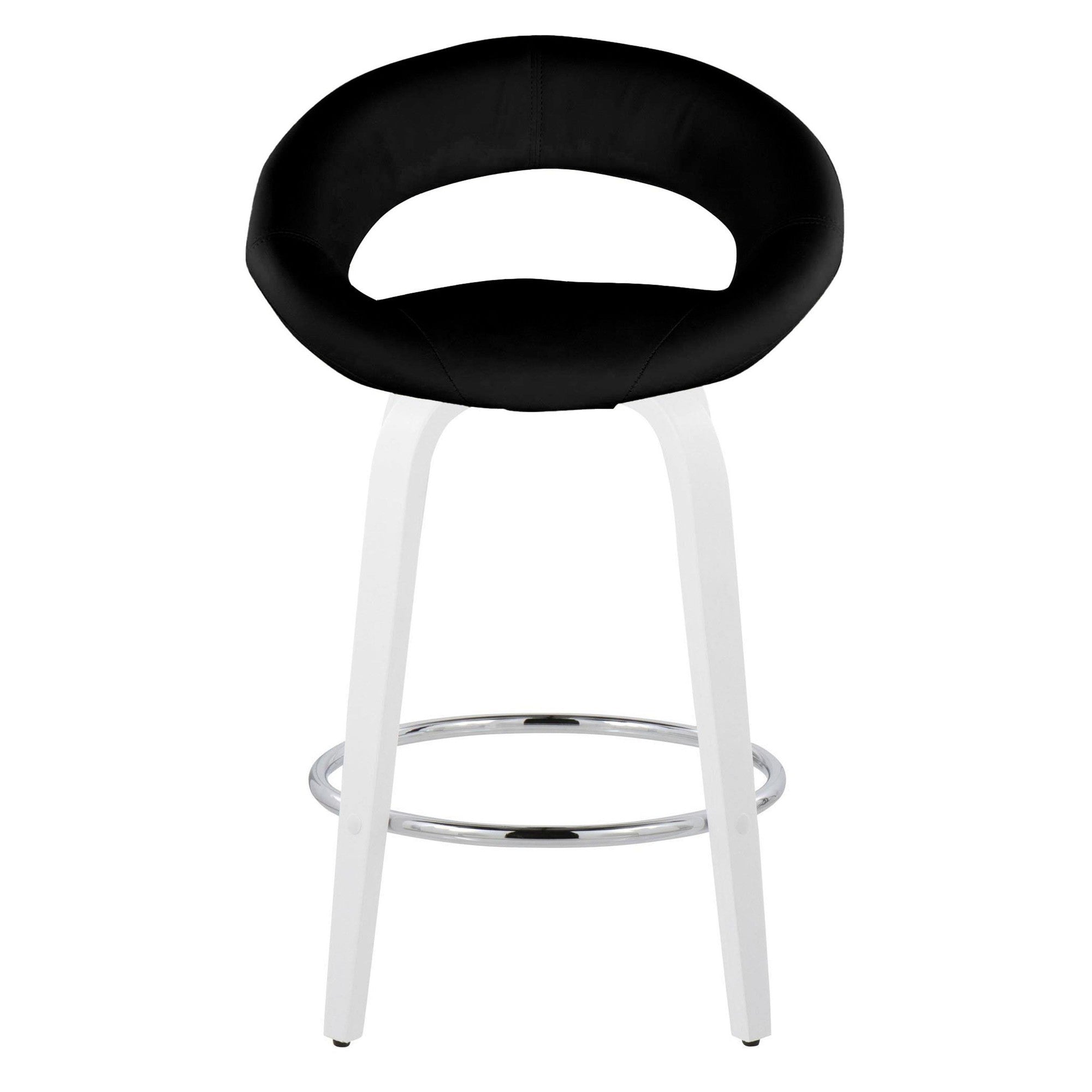 Posh 26" Fixed-Height Counter Stool - Set of 2 - White Wood, Black PU, Chrome Metal