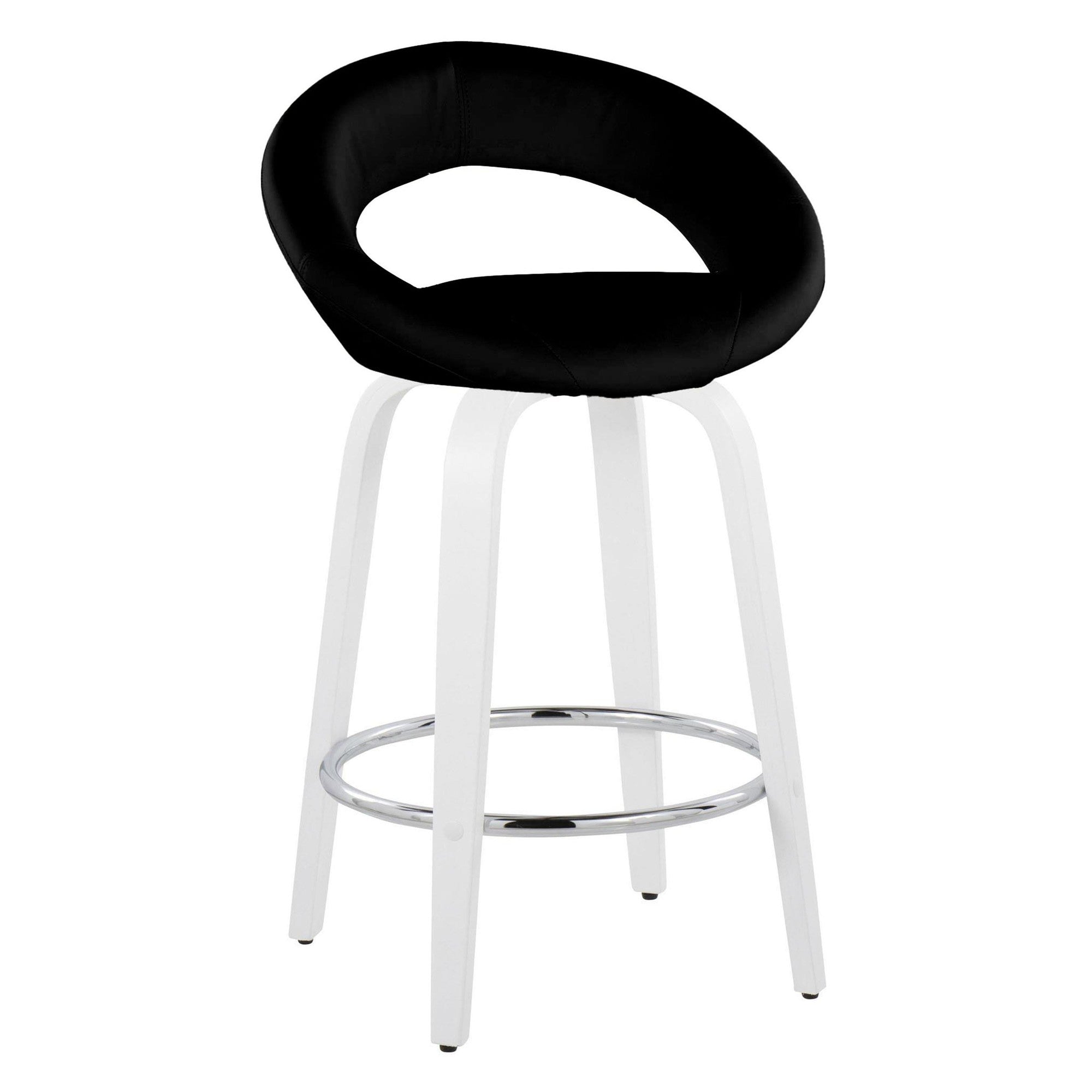Posh 26" Fixed-Height Counter Stool - Set of 2 - White Wood, Black PU, Chrome Metal