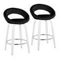 Posh 26" Fixed-Height Counter Stool - Set of 2 - White Wood, Black PU, Chrome Metal