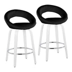 Posh 26" Fixed-Height Counter Stool - Set of 2 - White Wood, Black PU, Chrome Metal