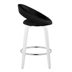 Posh 26" Fixed-Height Counter Stool - Set of 2 - White Wood, Black PU, Chrome Metal