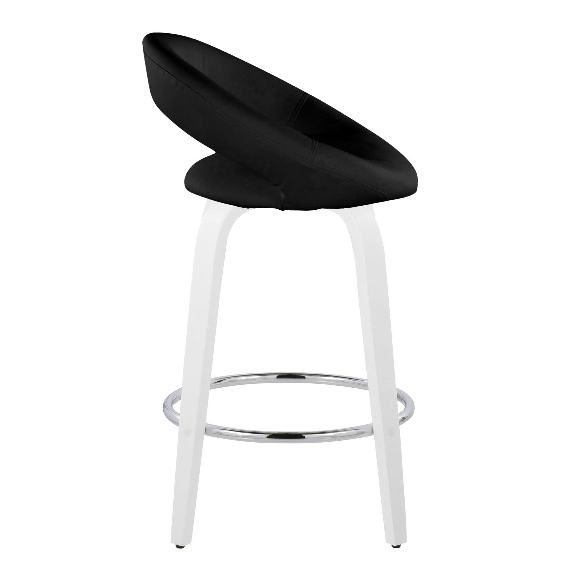Posh 26" Fixed-Height Counter Stool - Set of 2 - White Wood, Black PU, Chrome Metal