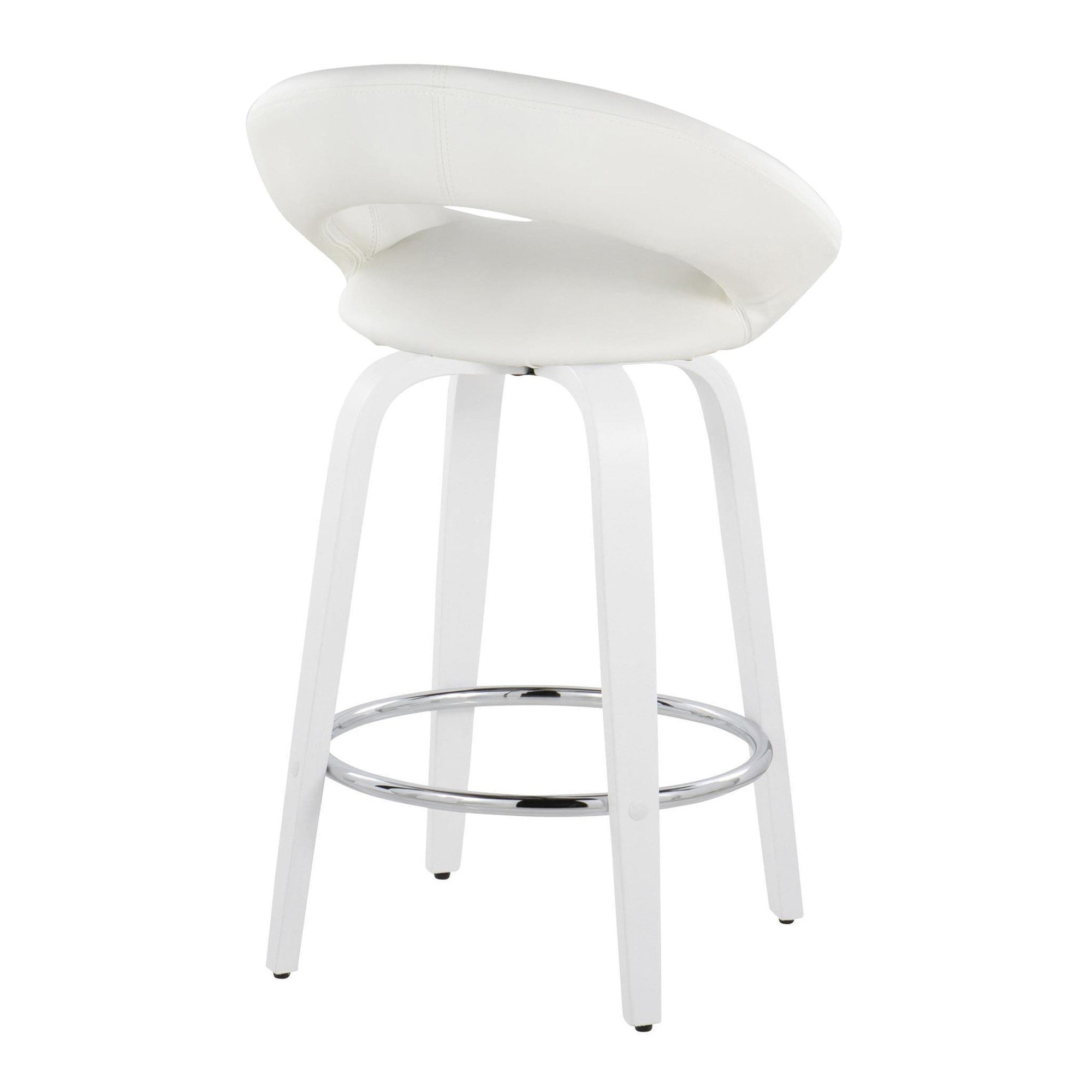 Posh 26" Fixed-Height Counter Stool - Set of 2 - White Wood, White PU, Chrome Metal