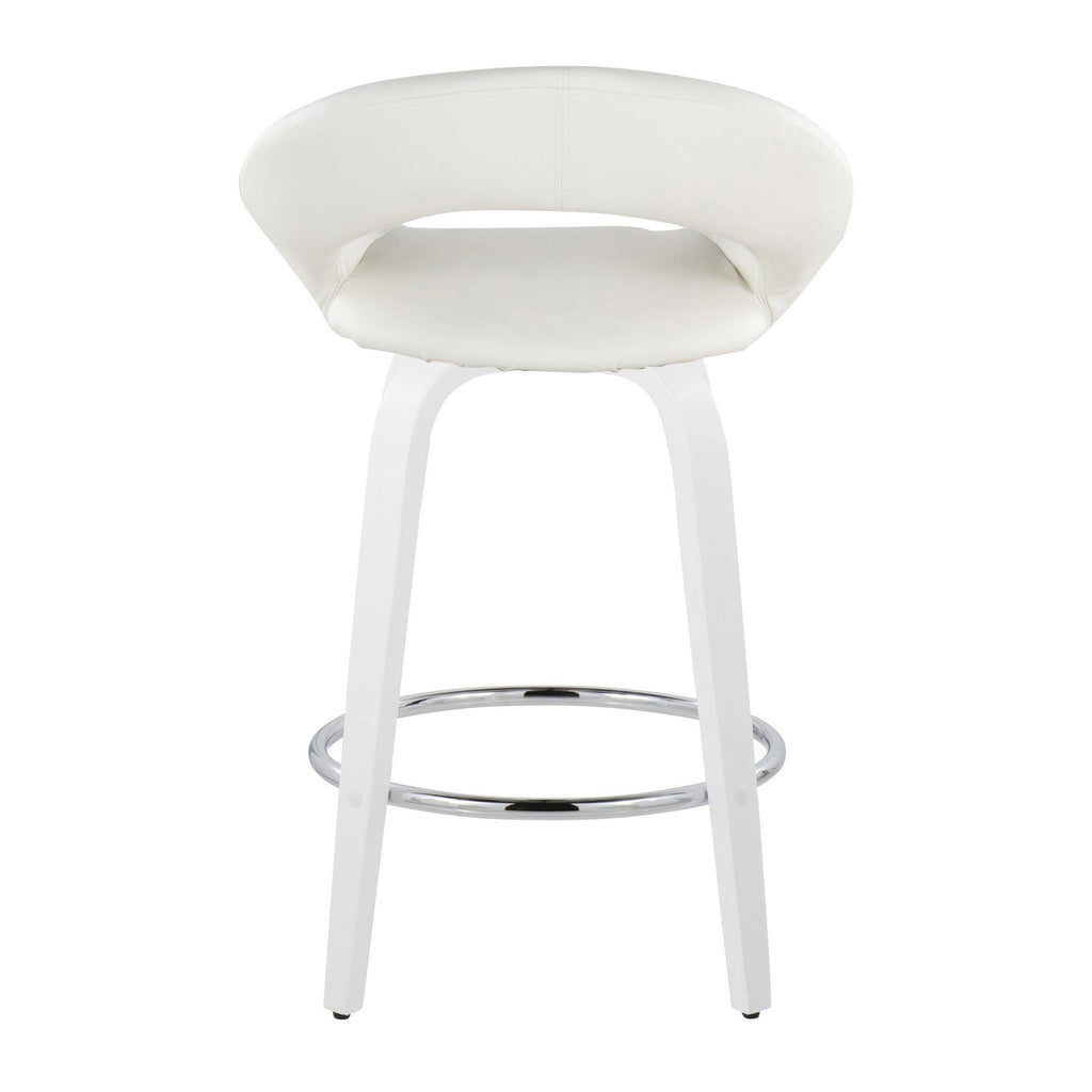 Posh 26" Fixed-Height Counter Stool - Set of 2 - White Wood, White PU, Chrome Metal