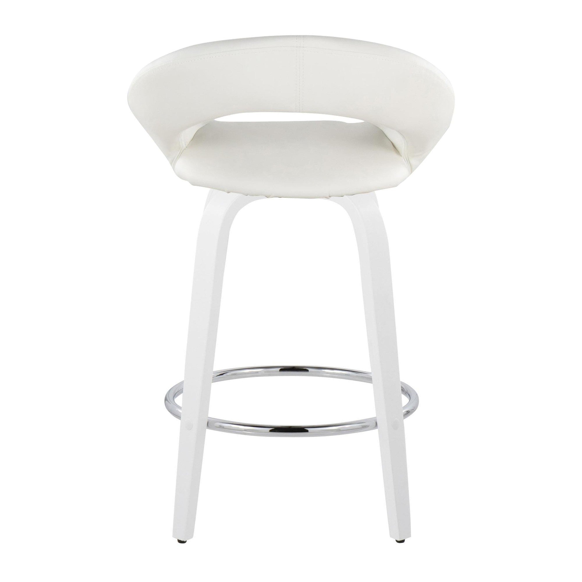 Posh 26" Fixed-Height Counter Stool - Set of 2 - White Wood, White PU, Chrome Metal