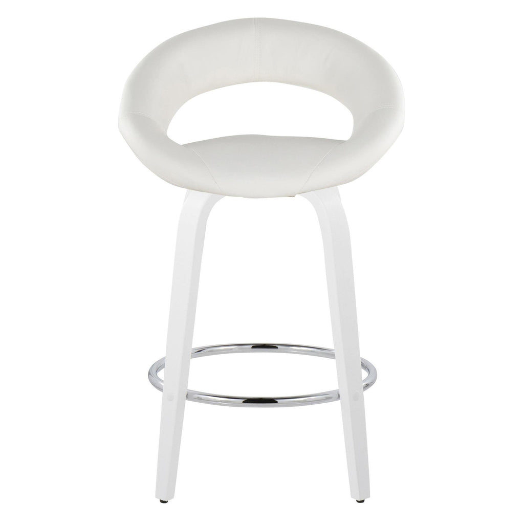 Posh 26" Fixed-Height Counter Stool - Set of 2 - White Wood, White PU, Chrome Metal
