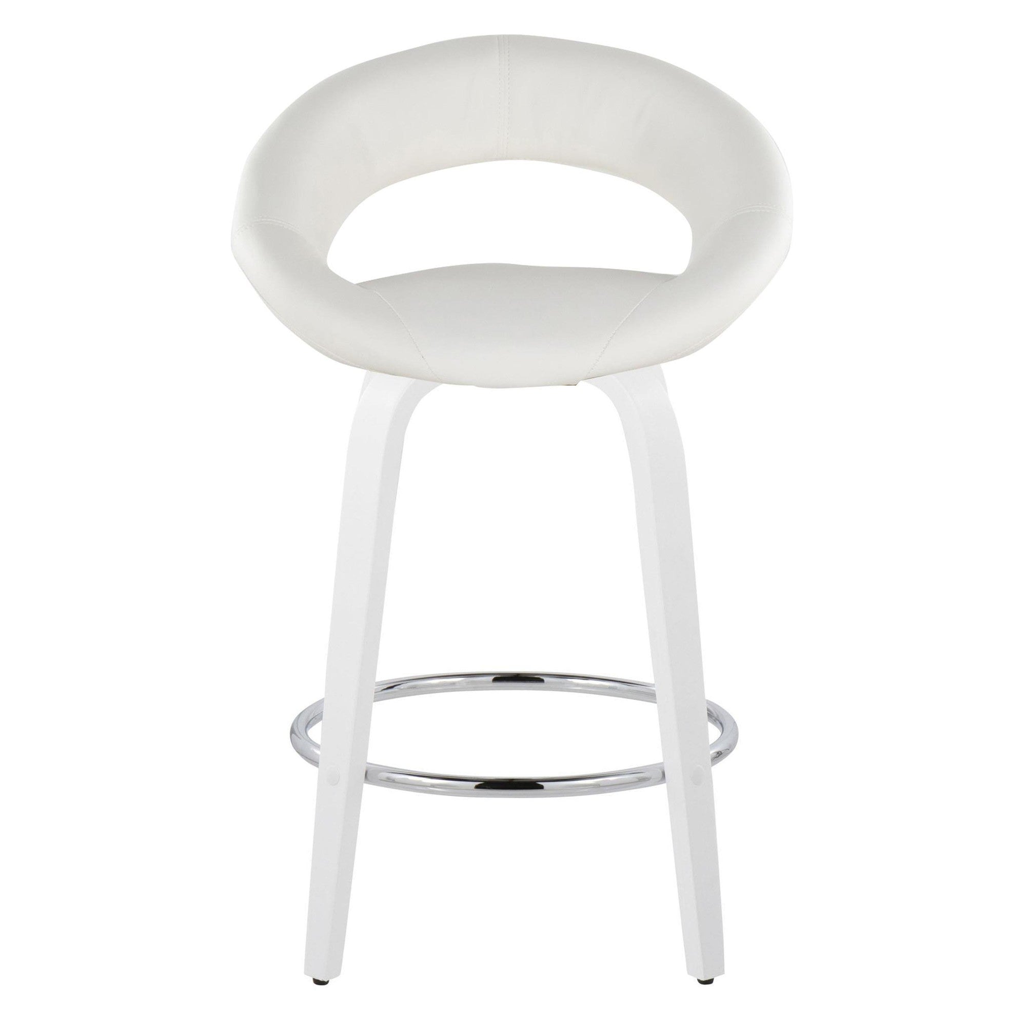 Posh 26" Fixed-Height Counter Stool - Set of 2 - White Wood, White PU, Chrome Metal